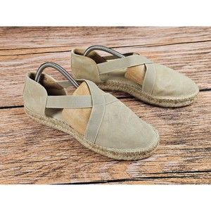 Talbots Womens 8 M Beige Tan Sand Suede Leather Rope Soles Sandals Elastic Strap
